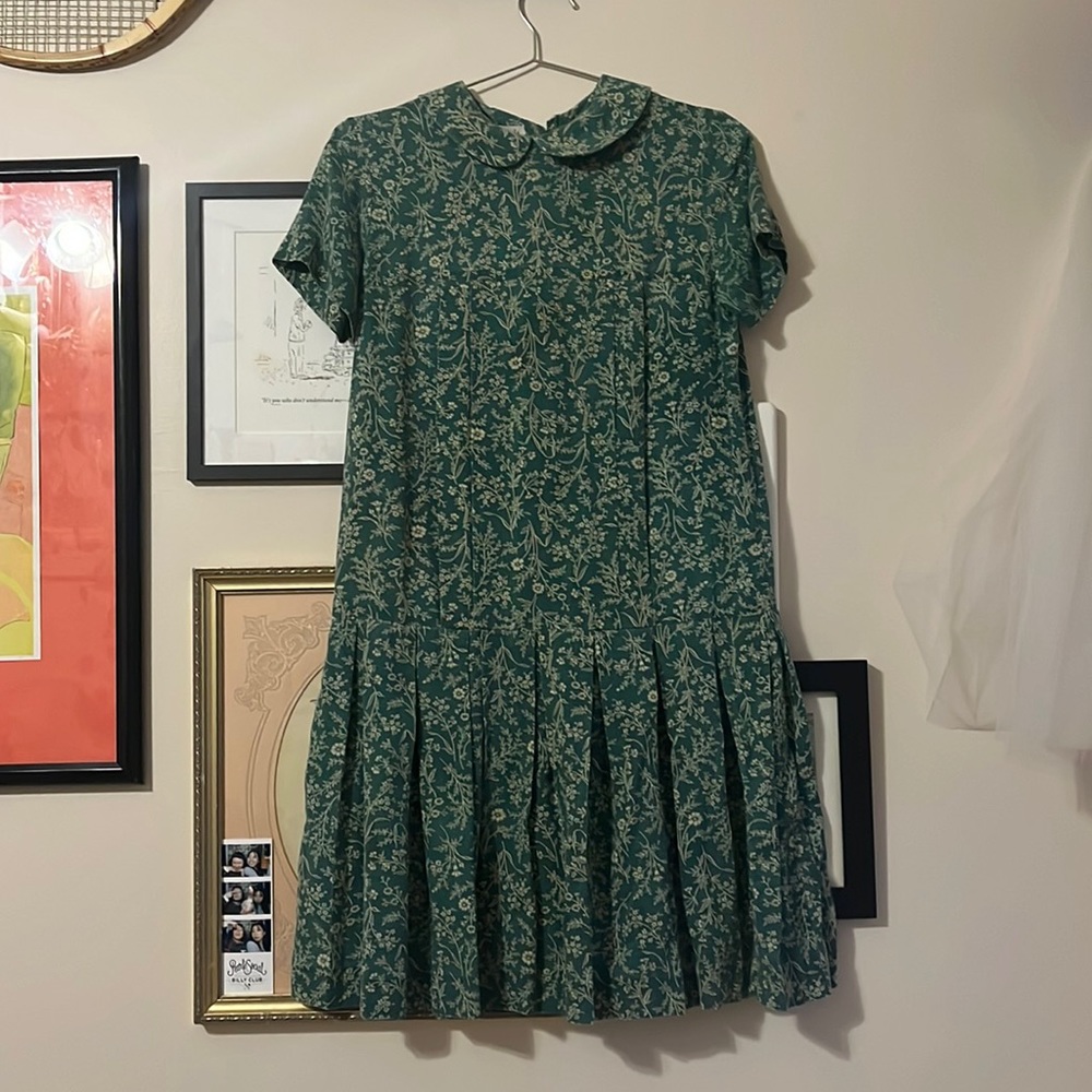 Vintage Green Ladybird Drop Waist Cotton Floral Dress